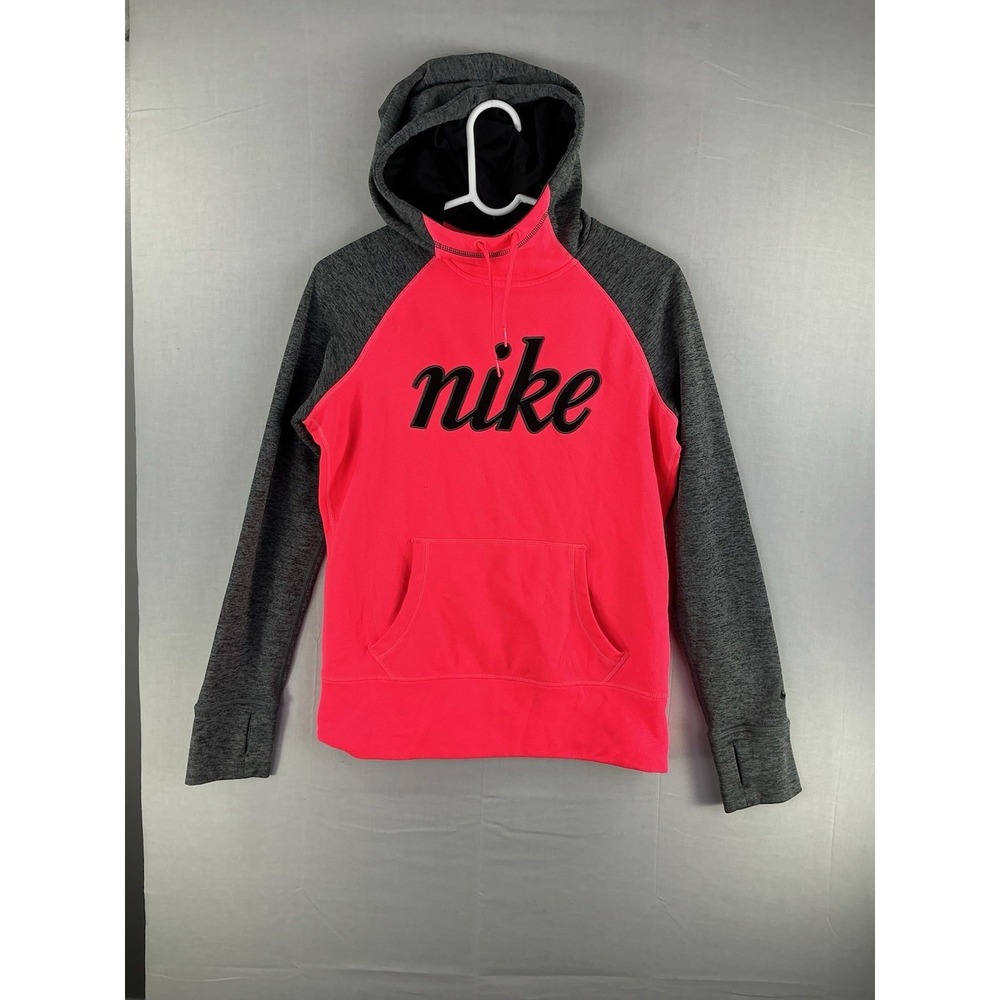 Nike Therma Fit Womens Size‎ Small Grey Pink Hoodie Pullover Sweater Large Logo